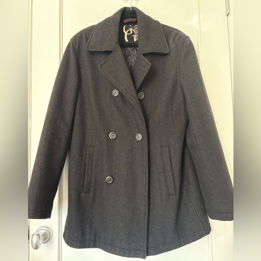Guess Men’s Wool Blend Peacoat, Size M, Dark Grey